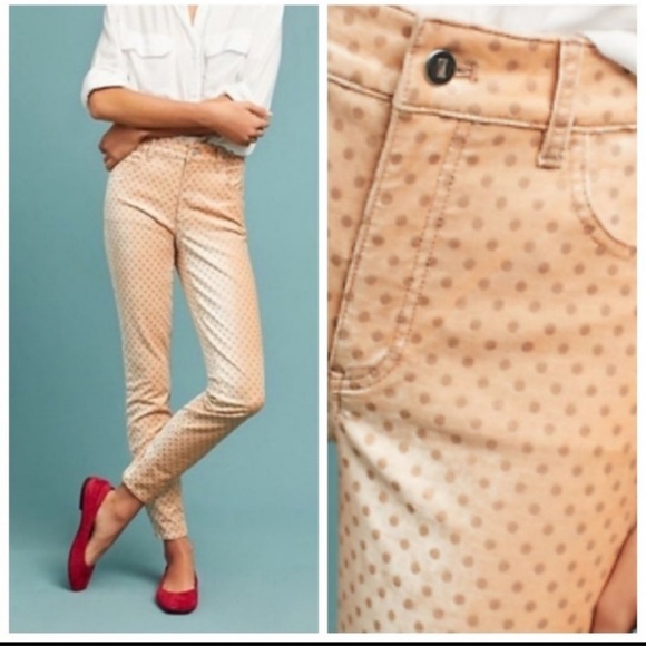 Pilcro Pants - Pilcro and The Letterpress Peach Velvet Polka Dot High Rise Skinny Pant 25 NWT C